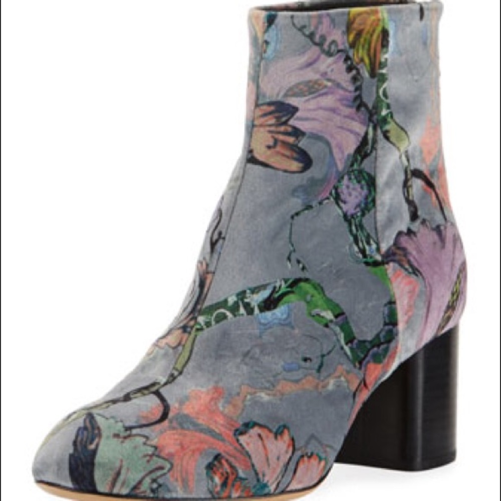 Grey Floral Velvet Drea Booties View 3